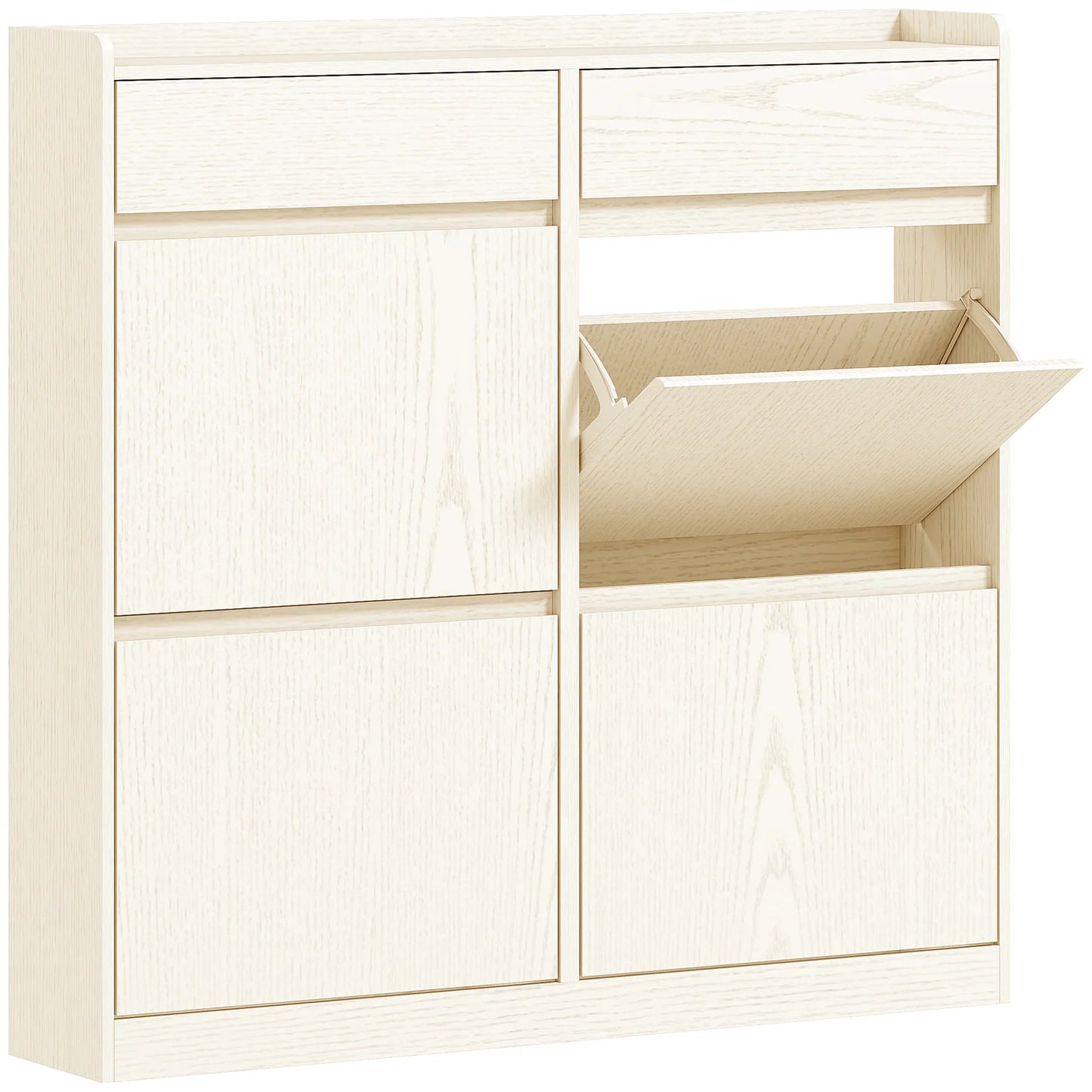 HOMCOM Narrow Shoe Cabinet with 4 Flip-Down Doors - Shoe Storage with 2 Drawers for 8 Pairs of Shoes, Ideal for the Hallway - 98x19.2x95.3 cm White