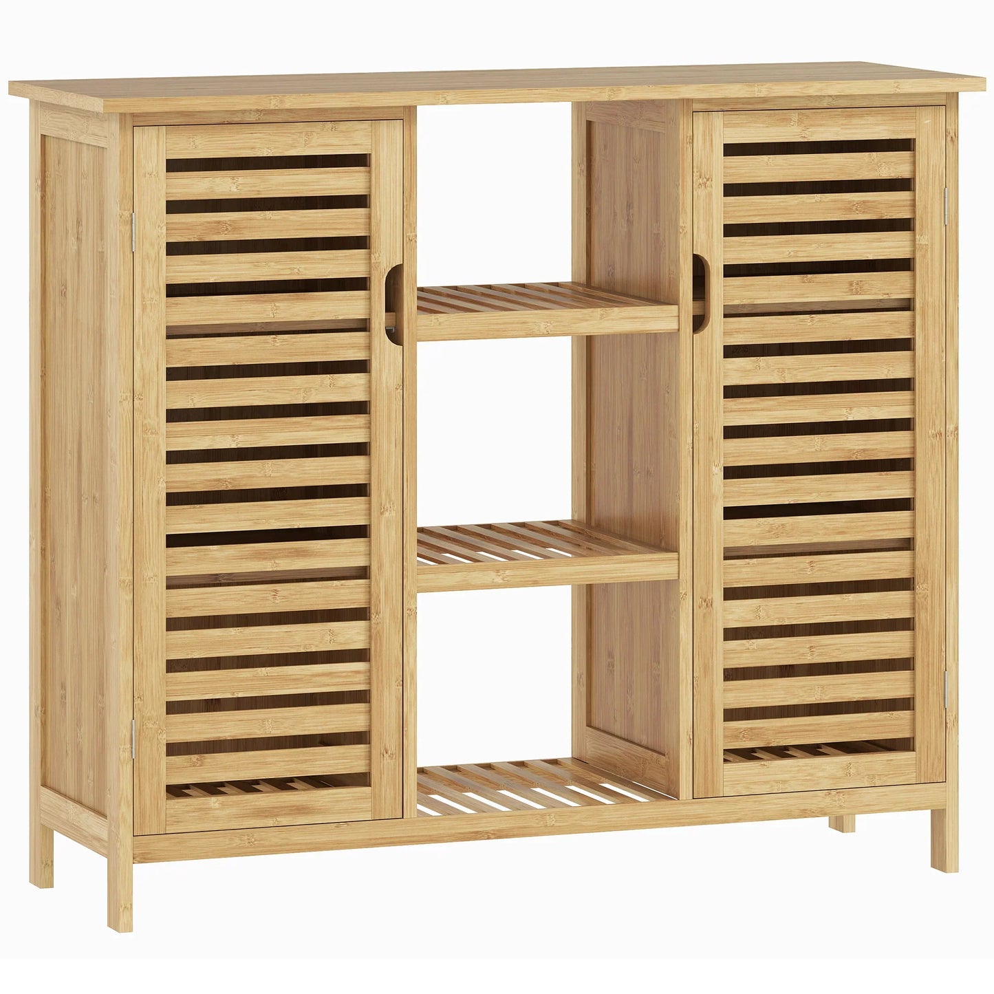 HOMCOM Bamboo Shoe Cabinet with 2 Louvred Doors - Shoe Rack for the Entrance Area with Shelves and Open Compartments for 9 Pairs of Shoes 100x33x86 cm Natural