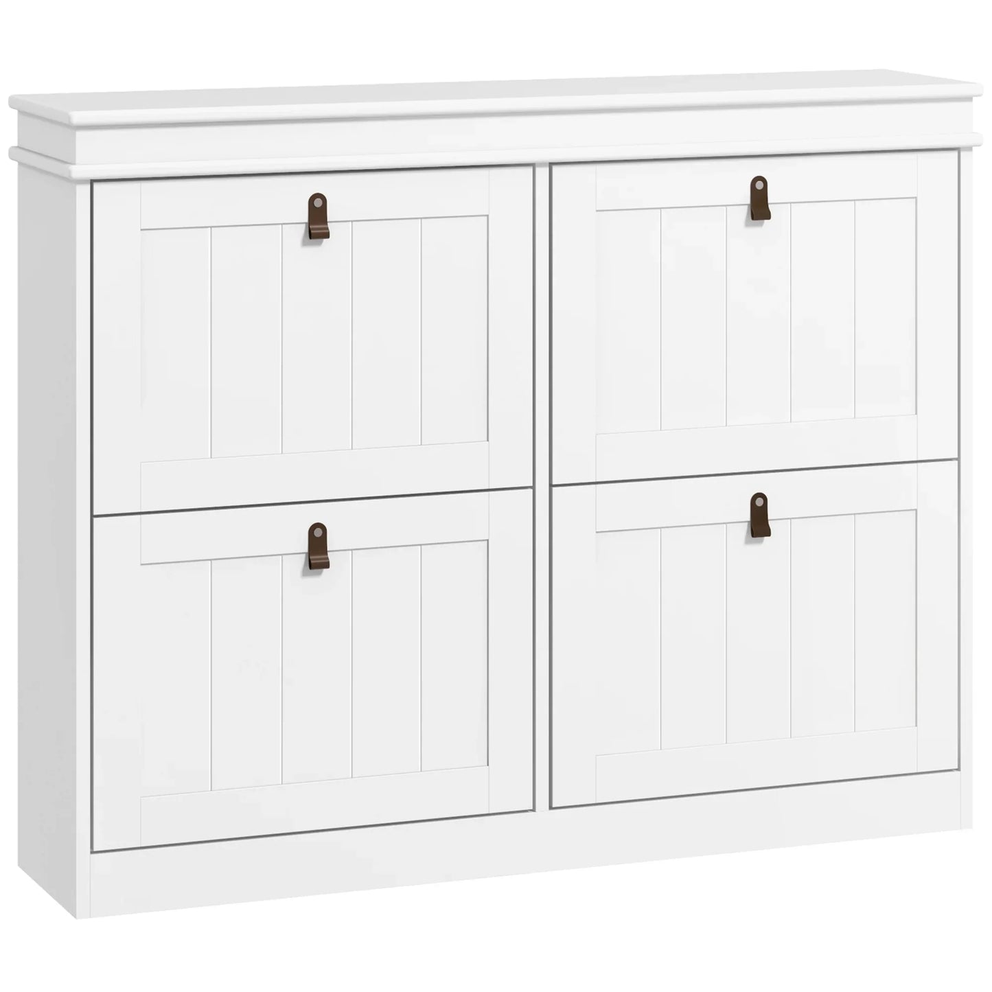 HOMCOM White Shoe Cabinet Slim Shoe Rack with 4 Tilt Doors and Adjustable Shelves for 20 Pairs of Shoes, Anti-tipping Device for Entrance Hallway 105x24x82.5 cm