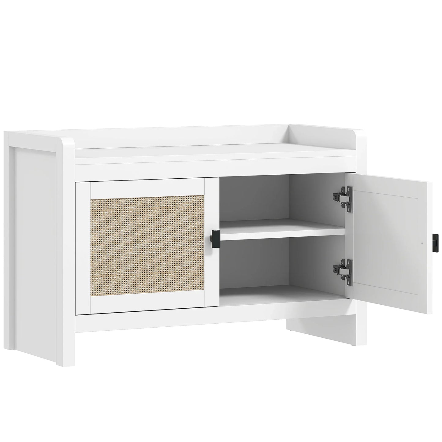 HOMCOM Bohemian shoe bench with rattan front doors, removable shelf for 8 pairs of shoes for hallway and bedroom 80x35x52 cm white