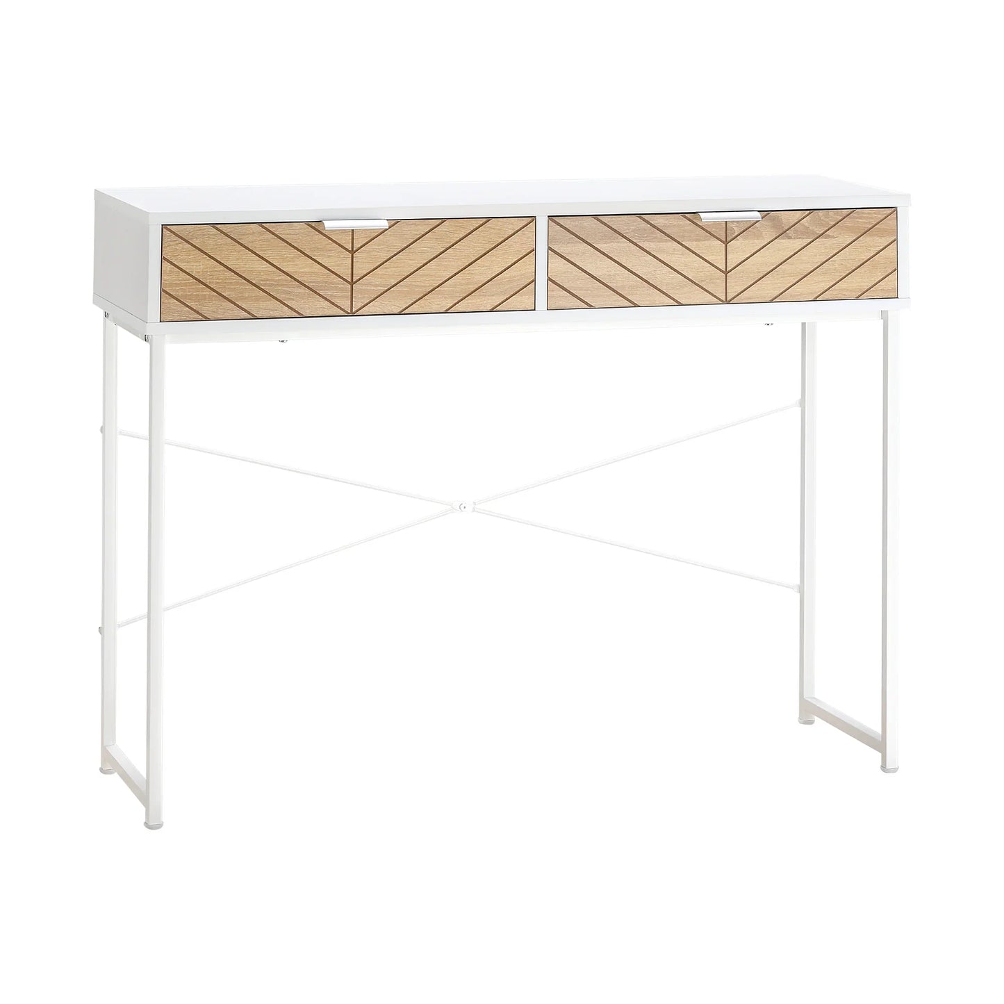HOMCOM Narrow Console Table for Hallway, Modern Design with Embossed Lines and 2 Drawers for Hallway, Living Room and Bedroom 100x30x75 cm White and Oak