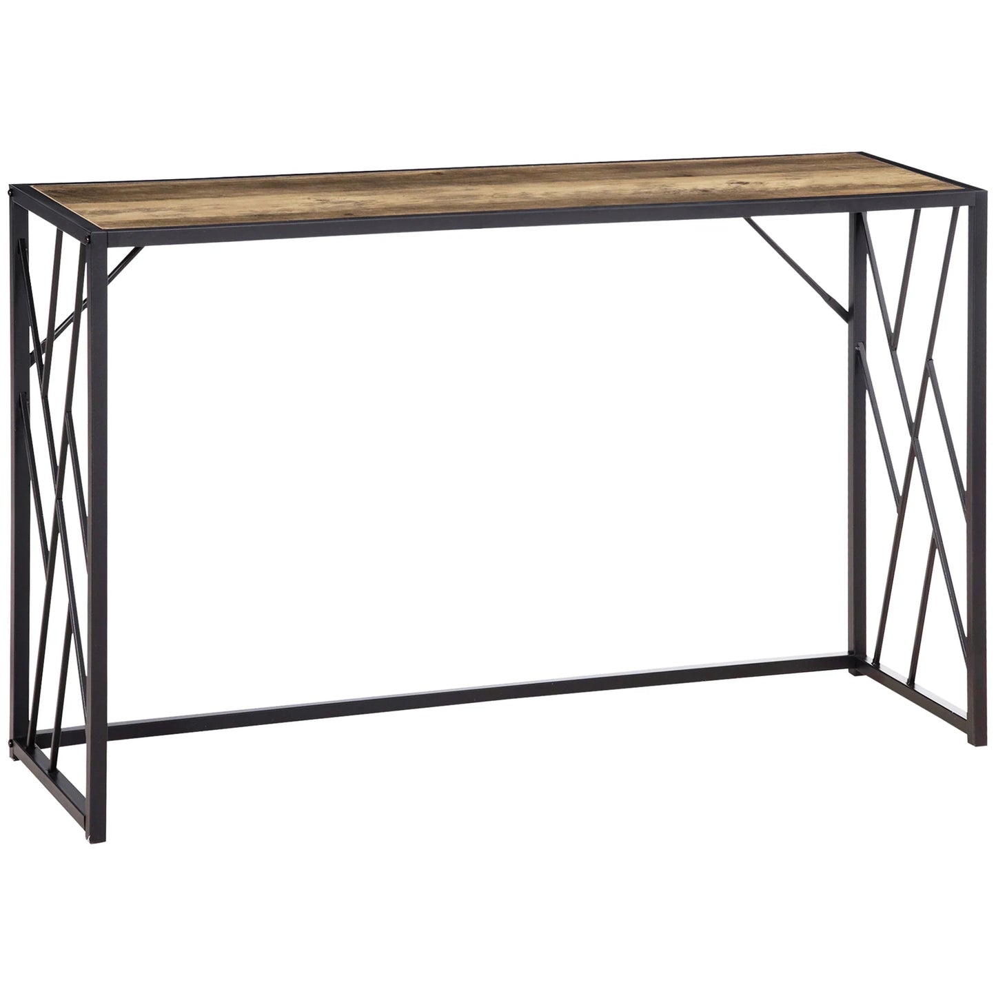 HOMCOM Konsolentisch, Beistelltisch mit Stahlbeinen, 120 x 35 x 75 cm, Flurtisch im Industriedesign, schmaler Tisch für kleine Räume, Eingangsbereich, Flur, Wohnzimmer, Schlafzimmer, Braun