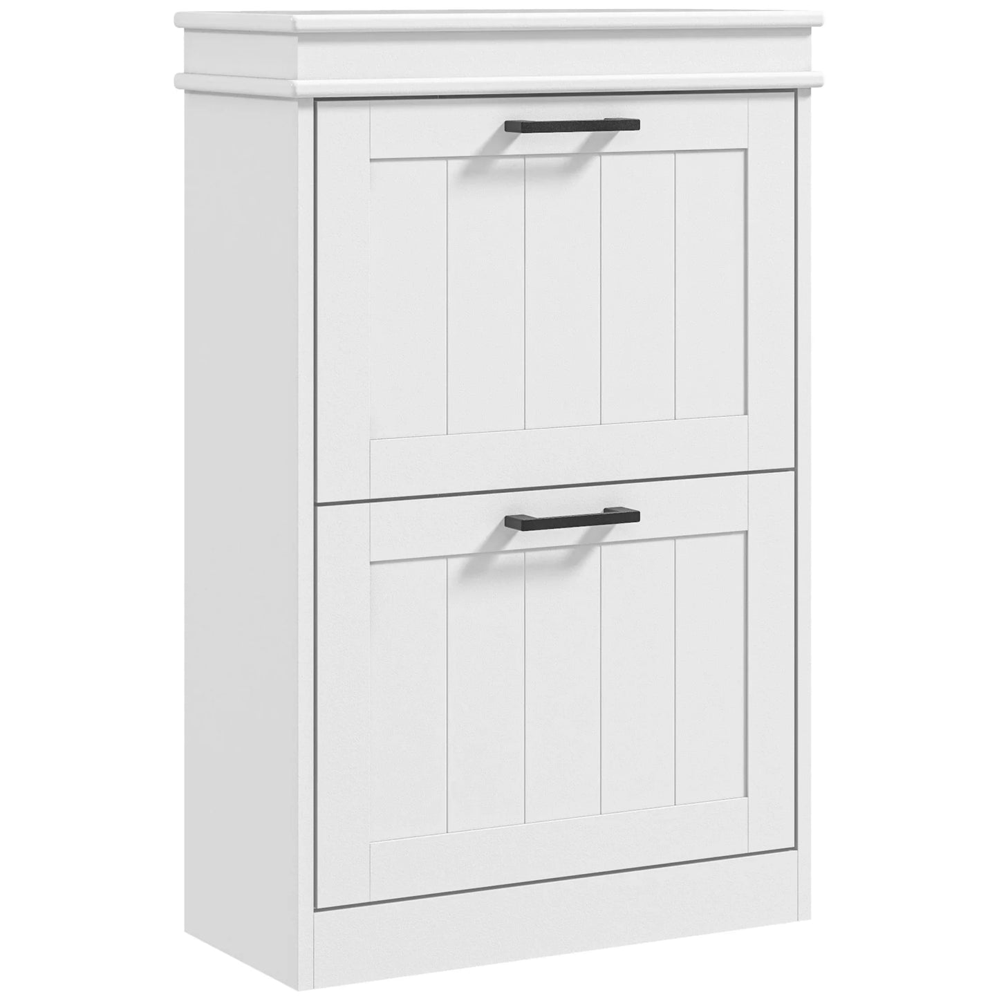 HOMCOM Shoe Cabinet, Shoe Rack, 2 Flip-Down Doors, Adjustable Shelves, for Entryway, Hallway, 54 x 24 x 82.5 cm, White