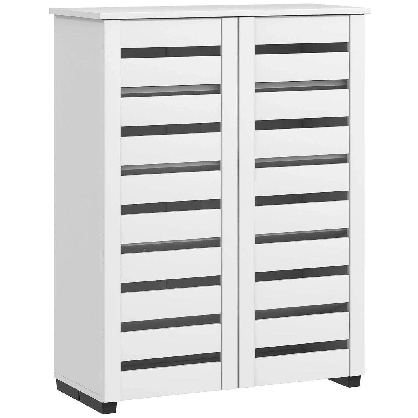 HOMCOM 5-Tier Shoe Cabinet with 4 Adjustable Shelves and Louvered Doors, Modern Space-Saving Wooden Shoe Organizer, 76x33x98 cm, White