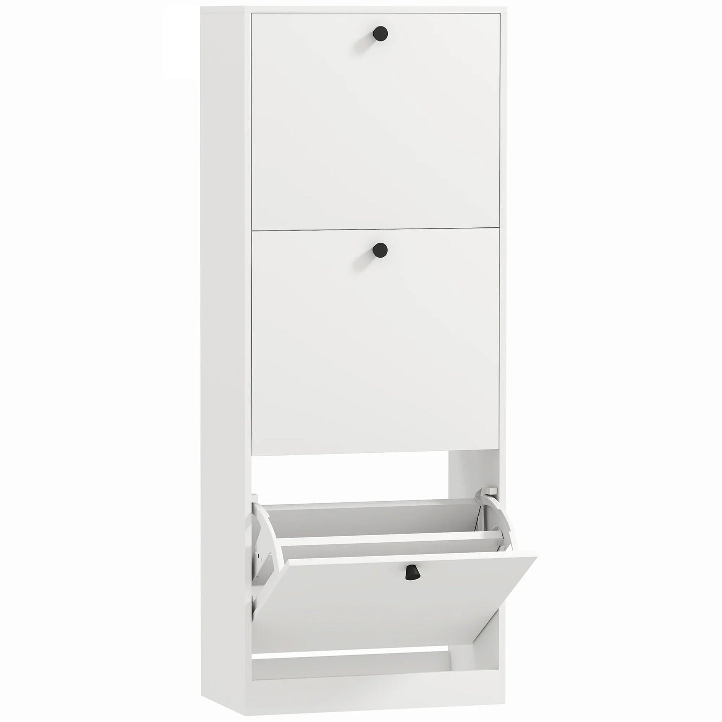 HOMCOM Shoe Cabinet with 3 Tipping Drawers, Shoe Rack with Adjustable Compartment, Slim Shoe Cabinet for 12 Pairs of Shoes 47 x 26 x 120 cm, White