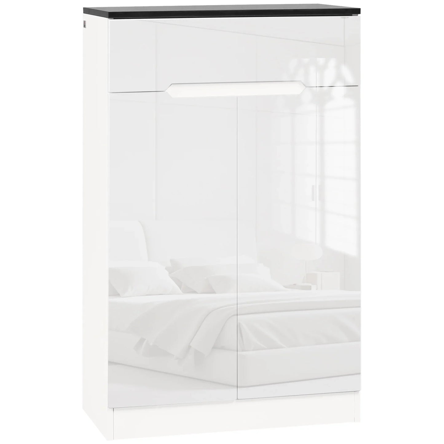 HOMCOM Slim Shoe Cabinet for up to 12 Pairs of Shoes for Entrances and Hallways with 3 Adjustable Shelves and Drawer made of Glossy Particle Board, 60x32x100 cm