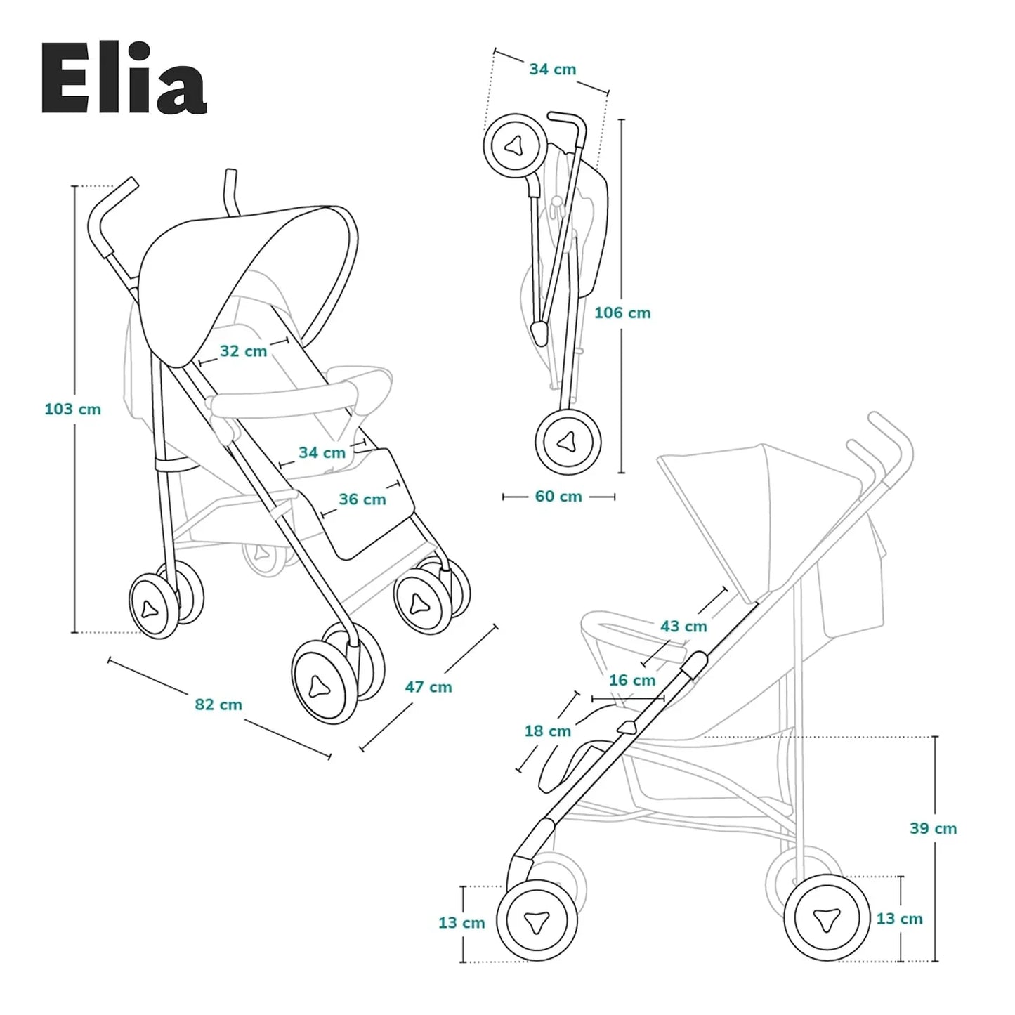 LIONELO Elia Buggy Klein Zusammenklappbar Kinderwagen Bis 15 Kg, Rücken- Und Fußstützenverstellung, Hinterradbremse, Moskitonetz, Einkaufskorb
