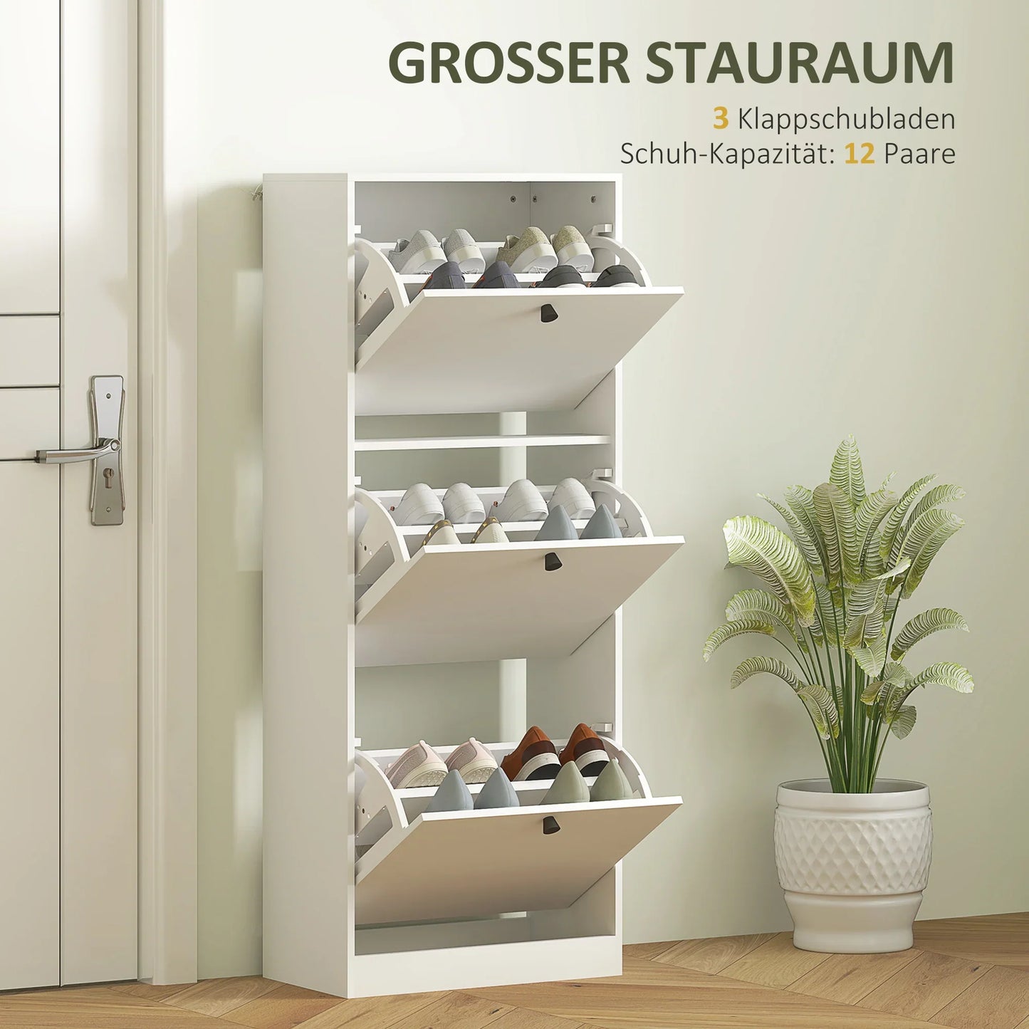 HOMCOM Shoe Cabinet with 3 Tipping Drawers, Shoe Rack with Adjustable Compartment, Slim Shoe Cabinet for 12 Pairs of Shoes 47 x 26 x 120 cm, White