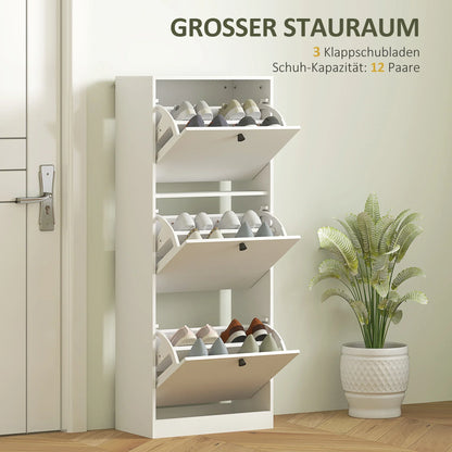 HOMCOM Shoe Cabinet with 3 Tipping Drawers, Shoe Rack with Adjustable Compartment, Slim Shoe Cabinet for 12 Pairs of Shoes 47 x 26 x 120 cm, White