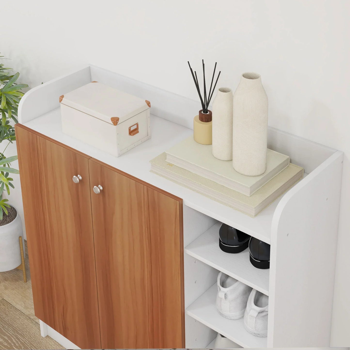 HOMCOM Shoe Cabinet with 2 Doors - Slim Shoe Rack with Adjustable Shelves for 12 Pairs of Shoes - 83x30x90 cm Natural