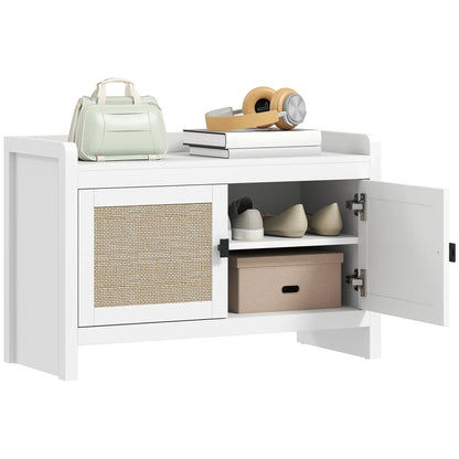 HOMCOM Bohemian shoe bench with rattan front doors, removable shelf for 8 pairs of shoes for hallway and bedroom 80x35x52 cm white