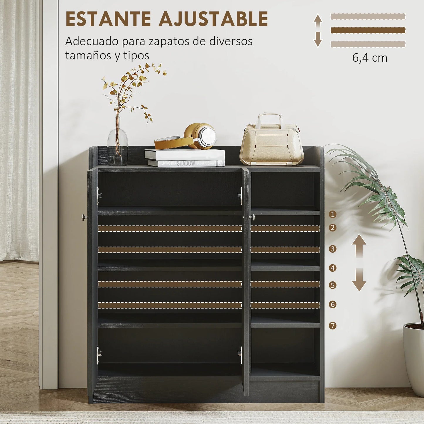 HOMCOM Schuhschrank mit 2 Türen – Schlanker Schuhregal mit einstellbaren Regalen für 12 Paar Schuhe für Flur und Eingangsbereich 83x30x90 cm Schwarz