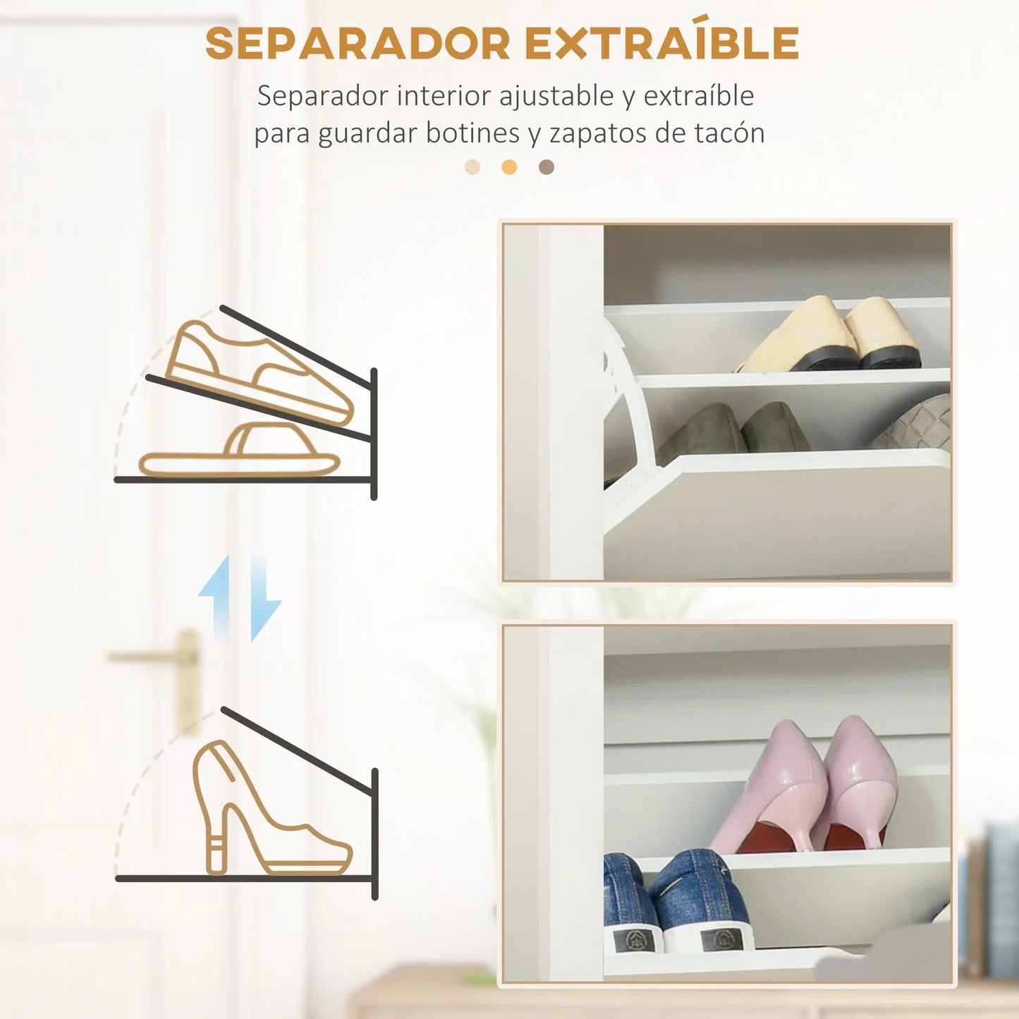 HOMCOM Moderner Schuhschrank Eingangsbereich Schuhregal für 12 Paare Schuhe mit Klappschubladen und verstellbaren Regalen Schmale Schuhablage für Flur 72x26x80 cm Weiß
