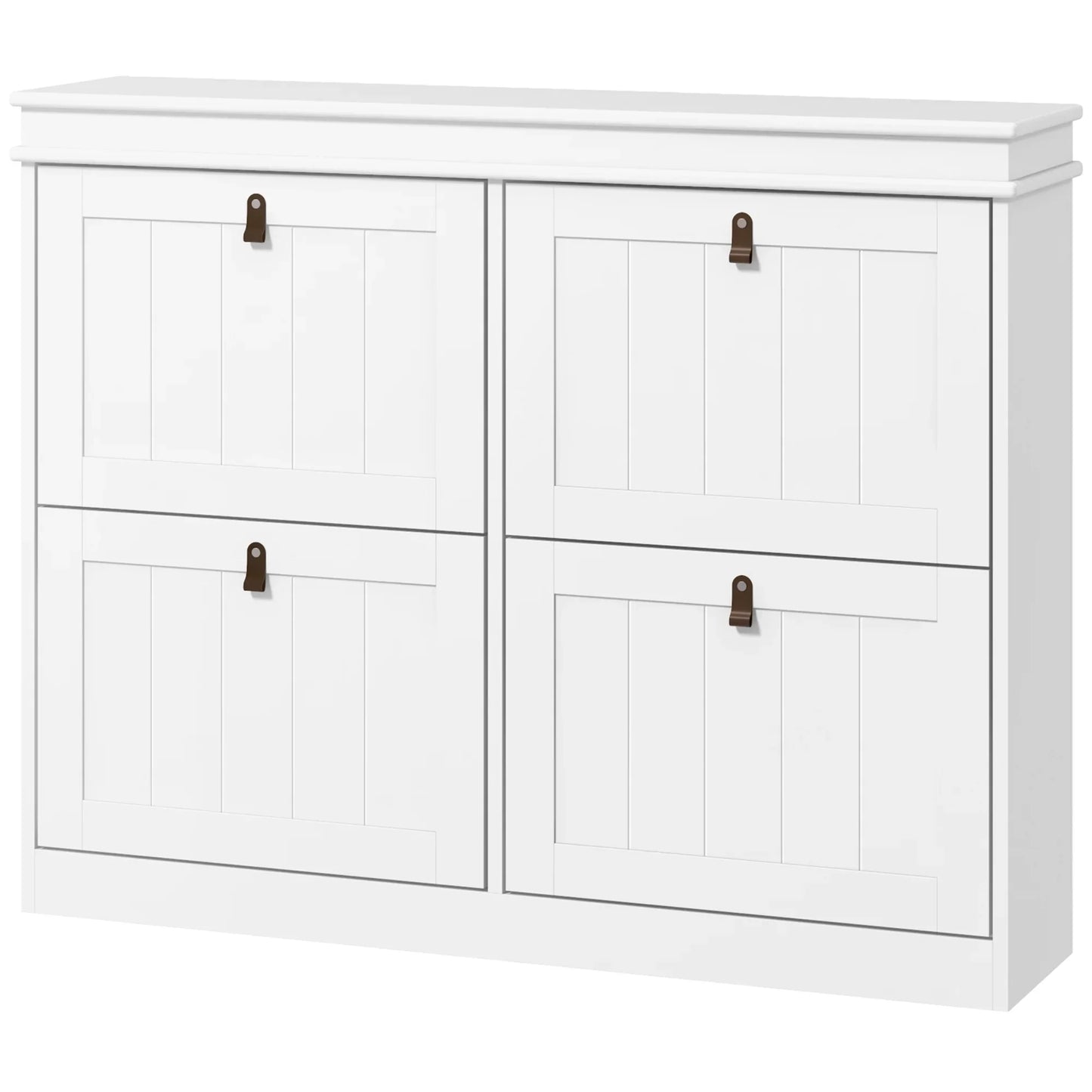 HOMCOM White Shoe Cabinet Slim Shoe Rack with 4 Tilt Doors and Adjustable Shelves for 20 Pairs of Shoes, Anti-tipping Device for Entrance Hallway 105x24x82.5 cm