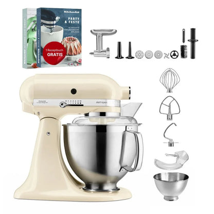 KitchenAid 4,8 L 5KSM185 Artisan Küchenmaschine Fleischliebhaber-Edition Fleischwolf Metall 5KSMMGA Gr. 8 und Spritzgebäckvorsatz