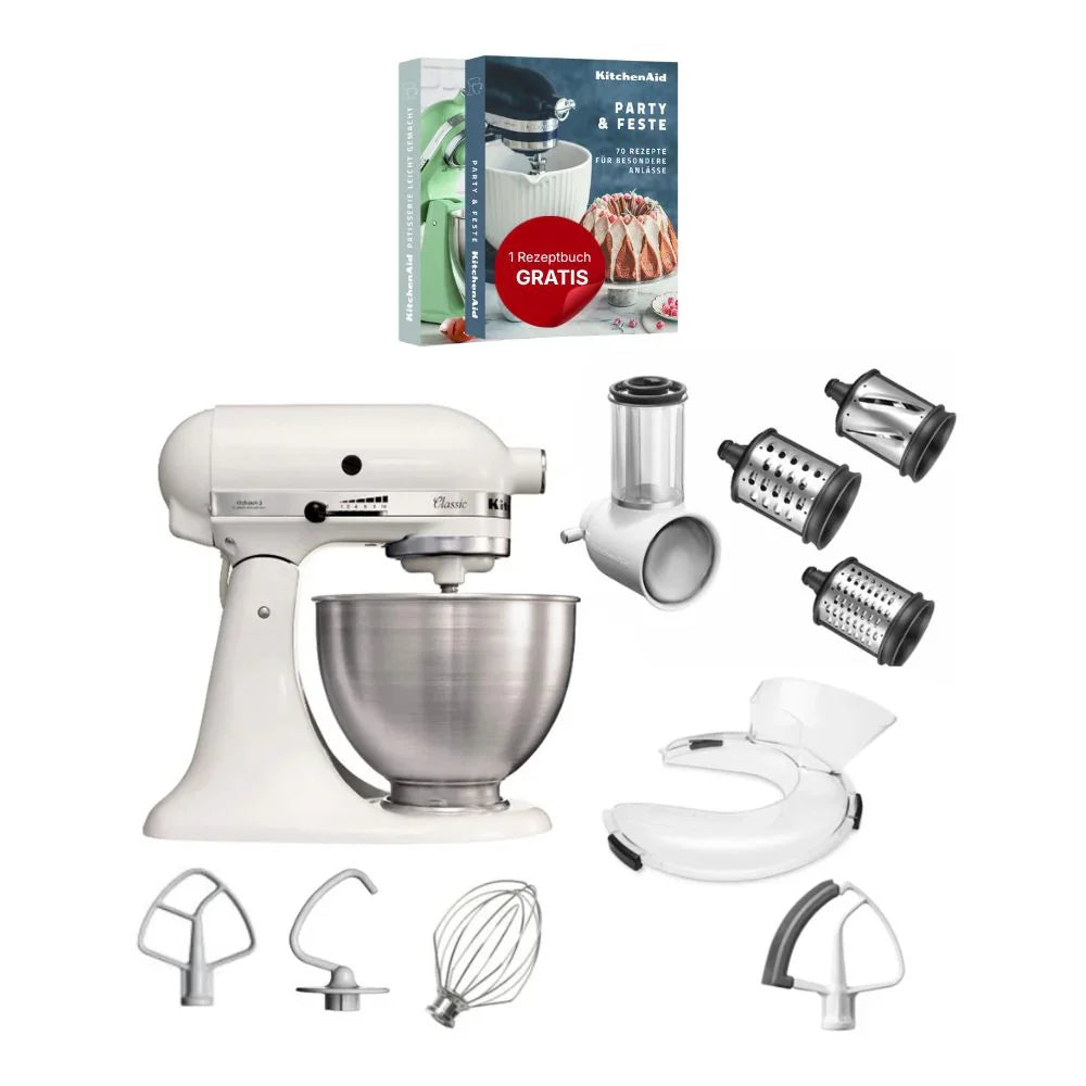 KitchenAid 4,3 L 5K45SS Classic Küchenmaschine Set 3 Gemüseschneider+Spritzschutz+Flexi-Rührer