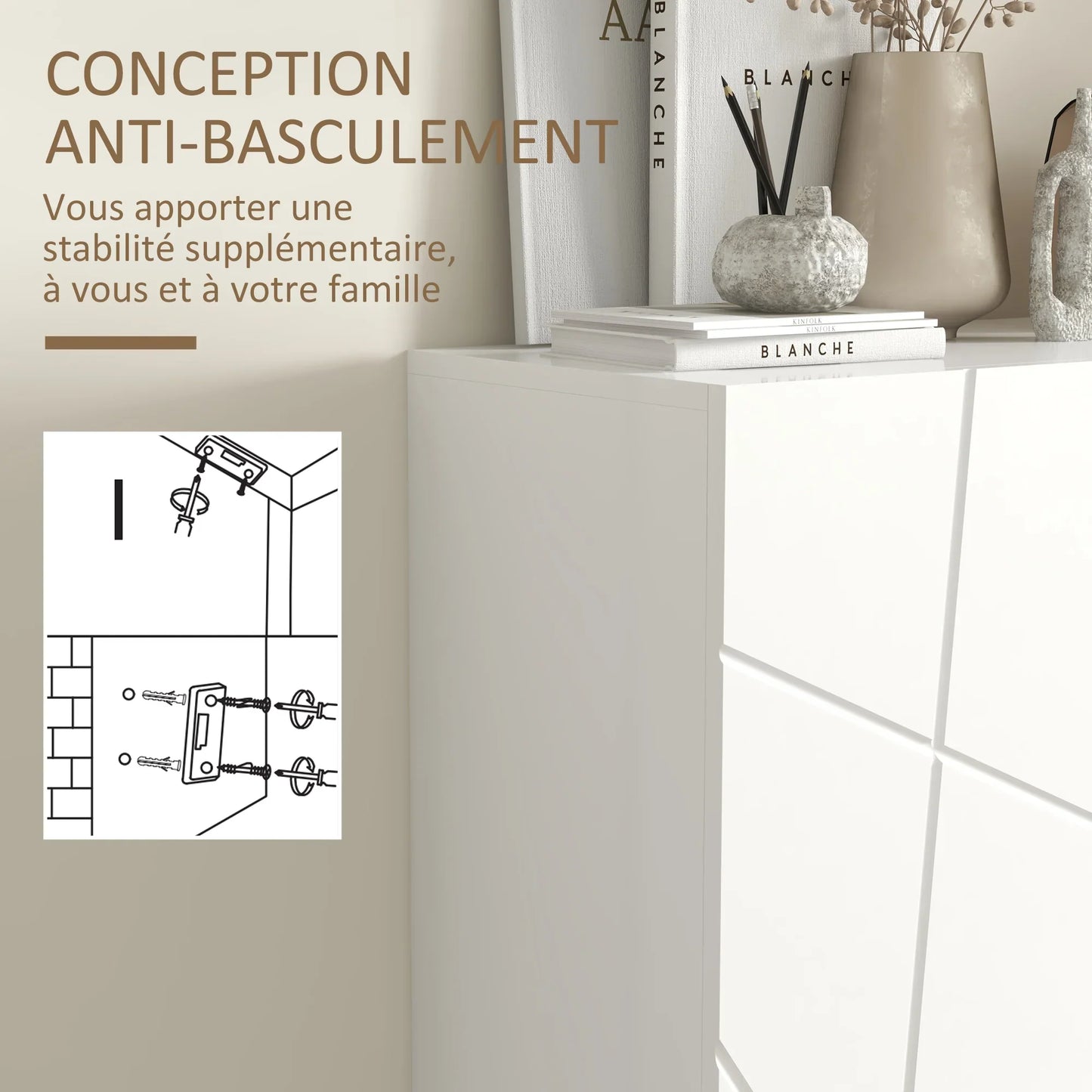 HOMCOM Shoe Cabinet, Shoe Storage Cabinet, 2 Doors with Soft-Close Hinge, Adjustable Shelves for 15-20 Pairs of Shoes, White Lacquer