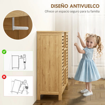HOMCOM Bamboo Shoe Cabinet with 2 Louvred Doors - Shoe Rack for the Entrance Area with Shelves and Open Compartments for 9 Pairs of Shoes 100x33x86 cm Natural
