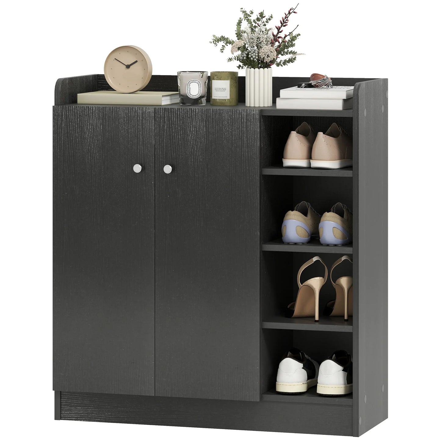 HOMCOM Schuhschrank mit 2 Türen – Schlanker Schuhregal mit einstellbaren Regalen für 12 Paar Schuhe für Flur und Eingangsbereich 83x30x90 cm Schwarz