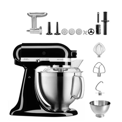KitchenAid 4,8 L 5KSM185 Artisan Küchenmaschine Fleischliebhaber-Edition Fleischwolf Metall 5KSMMGA Gr. 8 und Spritzgebäckvorsatz