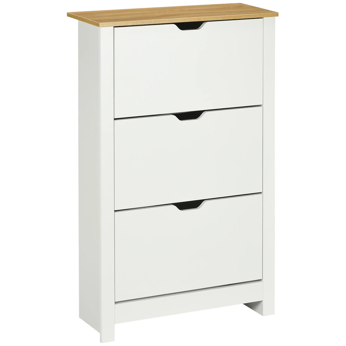 HOMCOM Shoe Cabinet with 3 Tipping Doors, Shoe Rack, Slim Shoe Cabinet with Adjustable Compartment, Shoe Cabinet for 18 Pairs of Shoes 72 x 26 x 112 cm, White+Natural