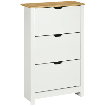 HOMCOM Shoe Cabinet with 3 Tipping Doors, Shoe Rack, Slim Shoe Cabinet with Adjustable Compartment, Shoe Cabinet for 18 Pairs of Shoes 72 x 26 x 112 cm, White+Natural