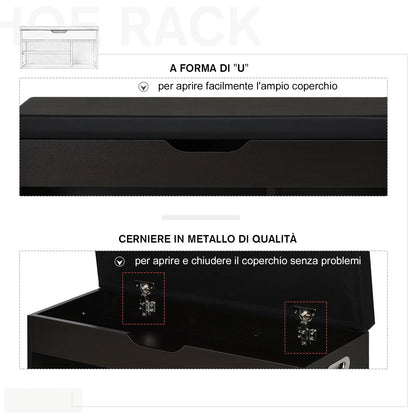 HOMCOM Gepolsterter Schuhschrank für den Eingangsbereich, Schuhbank mit Schuhregal, 3 Fächer, Sitzfläche aus PU-Leder, für Wohn- und Flurbereich, 80x30x43 cm, Schwarz
