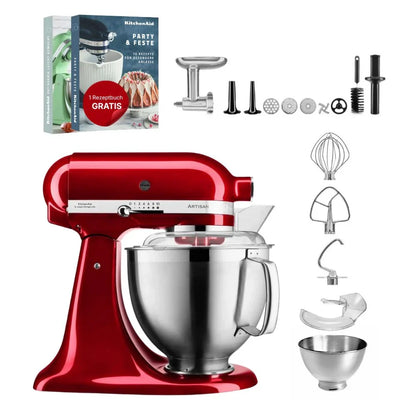 KitchenAid 4,8 L 5KSM185 Artisan Küchenmaschine Fleischliebhaber-Edition Fleischwolf Metall 5KSMMGA Gr. 8 und Spritzgebäckvorsatz