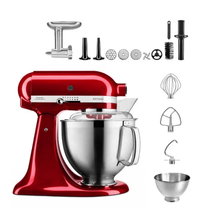 KitchenAid 4,8 L 5KSM185 Artisan Küchenmaschine Fleischliebhaber-Edition Fleischwolf Metall 5KSMMGA Gr. 8 und Spritzgebäckvorsatz