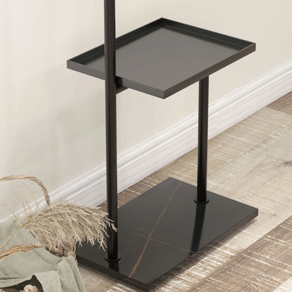 HOMCOM Garderobenständer, Kleiderständer mit Ablagen und Haken, Jackenständer, moderne Garderobe für Kleidung, Hut, Tasche, für Flur, Wohnzimmer, Schwarz