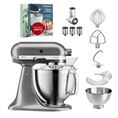 KitchenAid 4,8 L 5KSM185 Artisan Küchenmaschine Beginnerset Artisan Gemüseschneider+Flexirührer