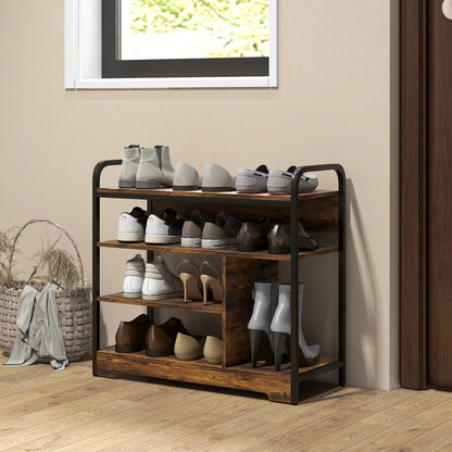 HOMCOM Shoe Rack with 4 Tiers, Shoe Shelf with Handle, Shoe Stand for 11 Pairs of Shoes, Space-Saving Shoe Storage, Shoe Organizer for Entryway, Hallway, Rustic Brown