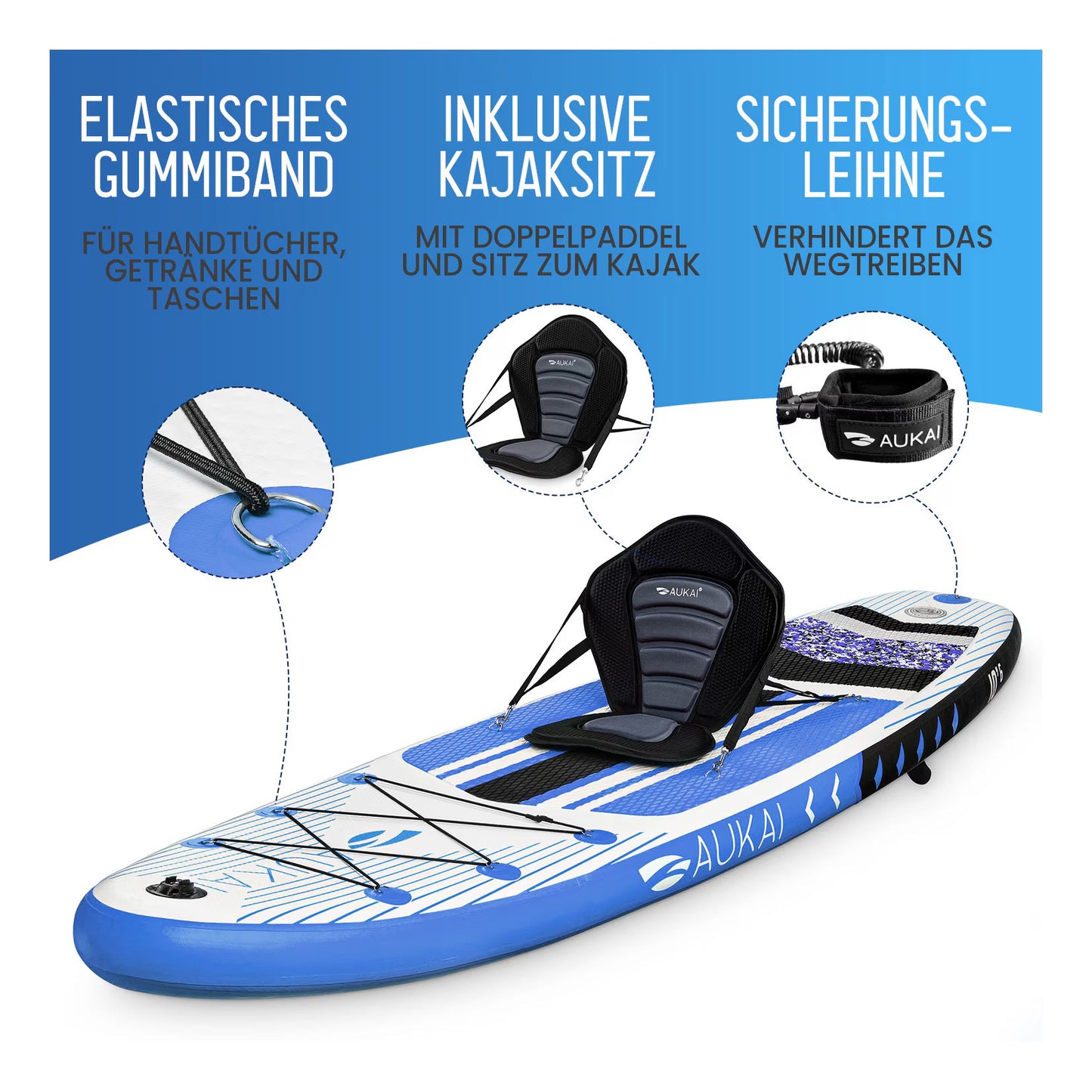 Stand Up Paddle Board "AUKAI Pro" with Kayak Seat Grey