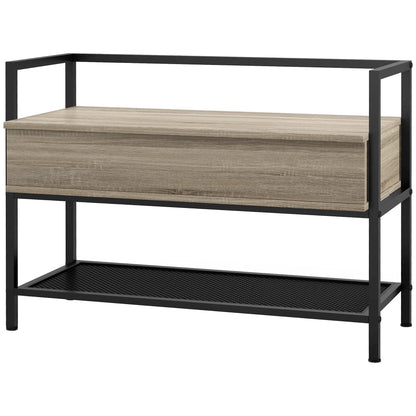 HOMCOM Schuhbank mit Klappdeckel und verstecktem Fach sowie unterer Gitterablage für 4 Paar Schuhe für Flur und Wohnzimmer 84x39,5x61 cm Eiche