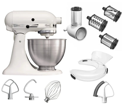 KitchenAid 4,3 L 5K45SS Classic Küchenmaschine Set 3 Gemüseschneider+Spritzschutz+Flexi-Rührer
