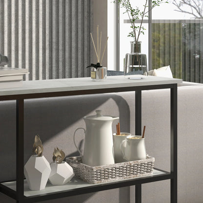 HOMCOM Console table, hall table with 3 shelves, 100 x 30 x 80 cm, side table, small display table for narrow spaces, hallway, entrance, living room, bedroom, white