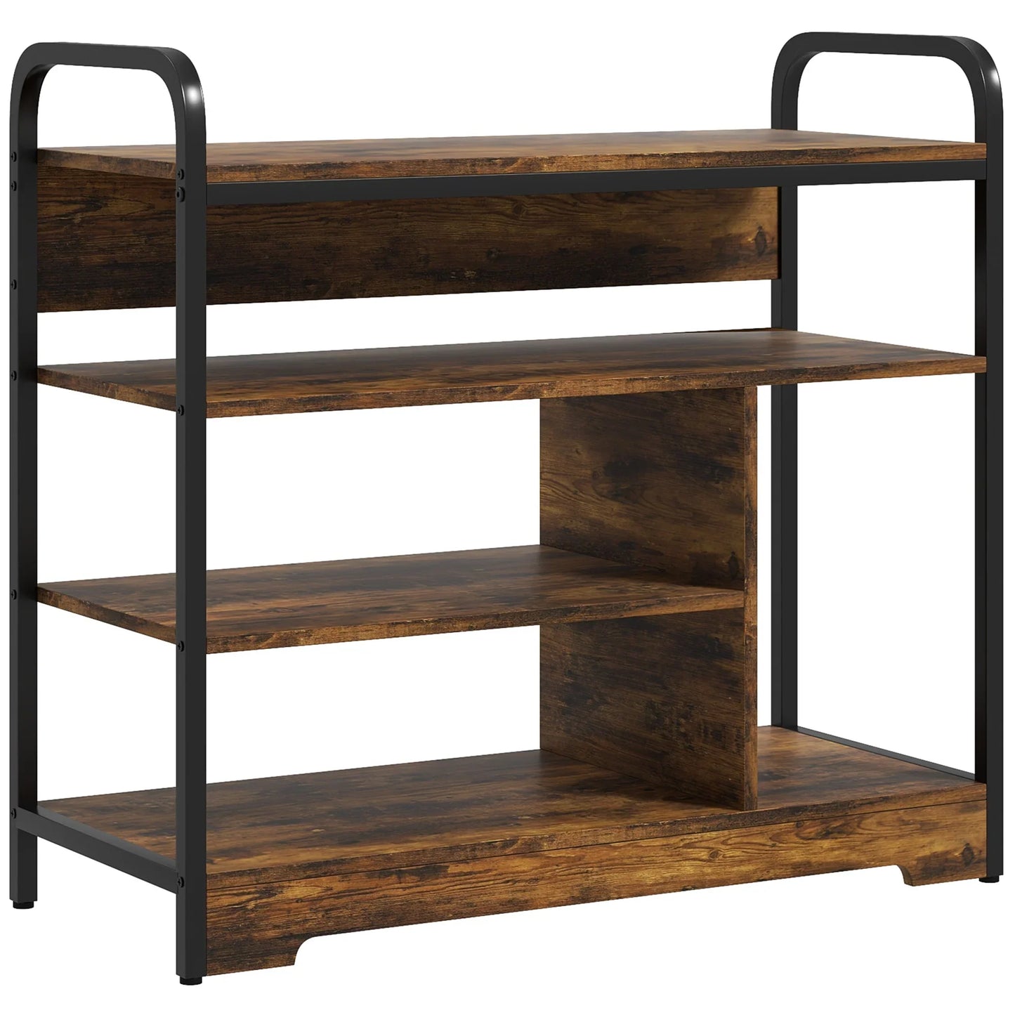 HOMCOM Shoe Rack with 4 Tiers, Shoe Shelf with Handle, Shoe Stand for 11 Pairs of Shoes, Space-Saving Shoe Storage, Shoe Organizer for Entryway, Hallway, Rustic Brown
