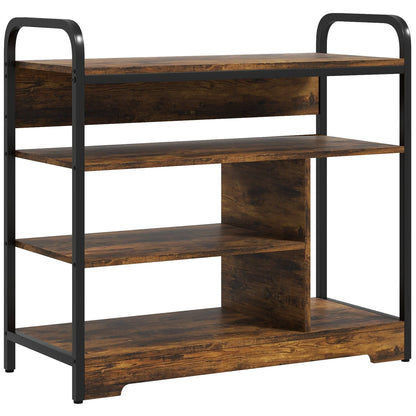 HOMCOM Shoe Rack with 4 Tiers, Shoe Shelf with Handle, Shoe Stand for 11 Pairs of Shoes, Space-Saving Shoe Storage, Shoe Organizer for Entryway, Hallway, Rustic Brown
