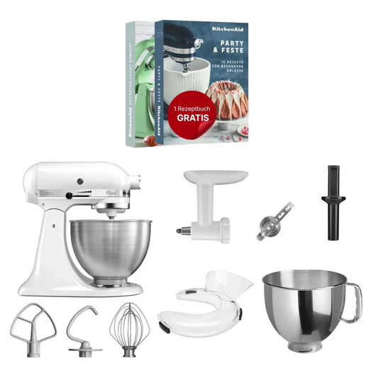 KitchenAid 4,3 L 5K45SS Classic Küchenmaschine Set 4 Fleischwolf+Spritzgebäck+Schüssel+Spritzschutz