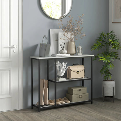 HOMCOM Console table, hall table with 3 shelves, 100 x 30 x 80 cm, side table, small display table for narrow spaces, hallway, entrance, living room, bedroom, white