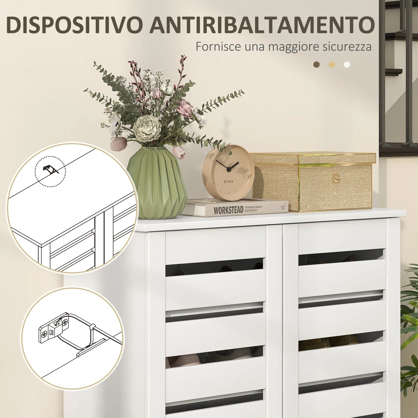 HOMCOM 5-Tier Shoe Cabinet with 4 Adjustable Shelves and Louvered Doors, Modern Space-Saving Wooden Shoe Organizer, 76x33x98 cm, White