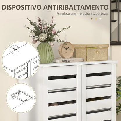 HOMCOM 5-Tier Shoe Cabinet with 4 Adjustable Shelves and Louvered Doors, Modern Space-Saving Wooden Shoe Organizer, 76x33x98 cm, White