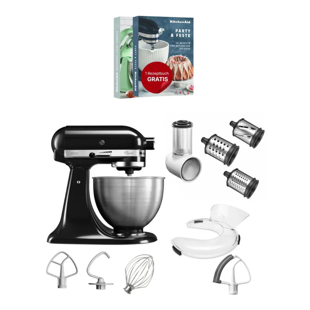 KitchenAid 4,3 L 5K45SS Classic Küchenmaschine Set 3 Gemüseschneider+Spritzschutz+Flexi-Rührer