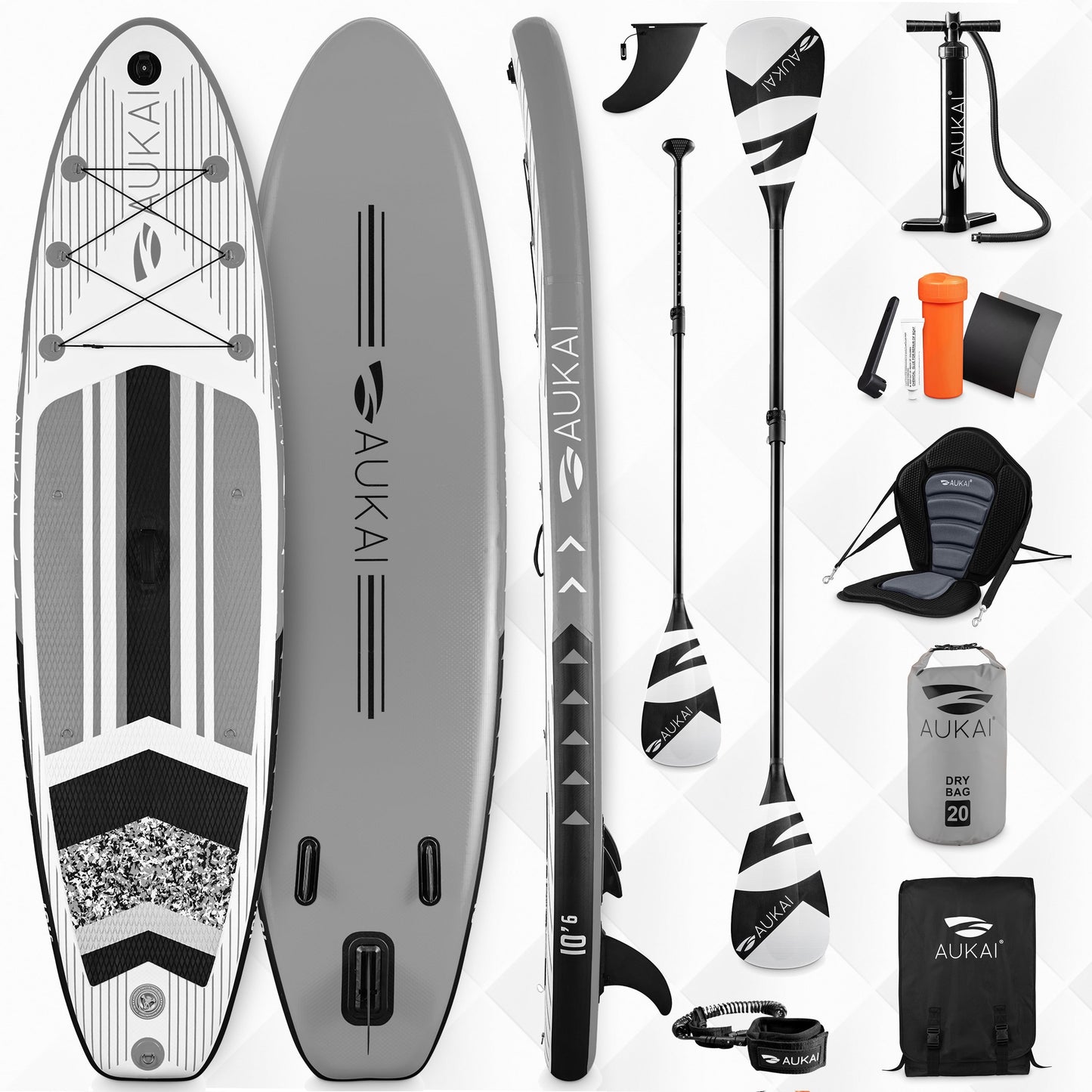 Stand Up Paddle Board "AUKAI Pro" with Kayak Seat Grey