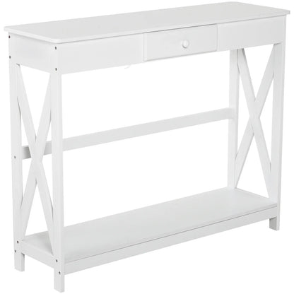 HOMCOM Console Table Wooden Hallway Table with 1 Drawer and 1 Shelf for Hallway and Living Room 100x30x81cm White