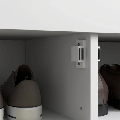 HOMCOM Schuhbank mit verstellbarer Innenablage in 3 Höhen, schlanke Schuhbank aus MDF mit Leinenbezug, 90x36x50 cm, Weiß und Grau