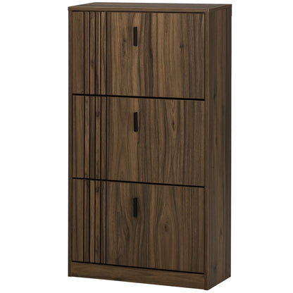 HOMCOM Schuhschrank mit 3 Klappen, für 18 Paar Schuhe, 3 Fächer, große Kapazität für Eingangsbereich, Flur, Wohnzimmer, 63 x 24 x 117 cm, Dunkelwalnuss