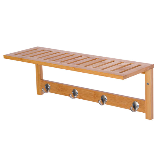 HOMCOM Wandkleiderhaken mit Regal und Handtuchhalter – 4 Haken für Flur, Wohnzimmer, Badezimmer, Diele, Schlafzimmer – 50x16x17,5 cm – Max. Belastung 5 kg