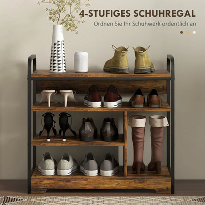 HOMCOM Shoe Rack with 4 Tiers, Shoe Shelf with Handle, Shoe Stand for 11 Pairs of Shoes, Space-Saving Shoe Storage, Shoe Organizer for Entryway, Hallway, Rustic Brown
