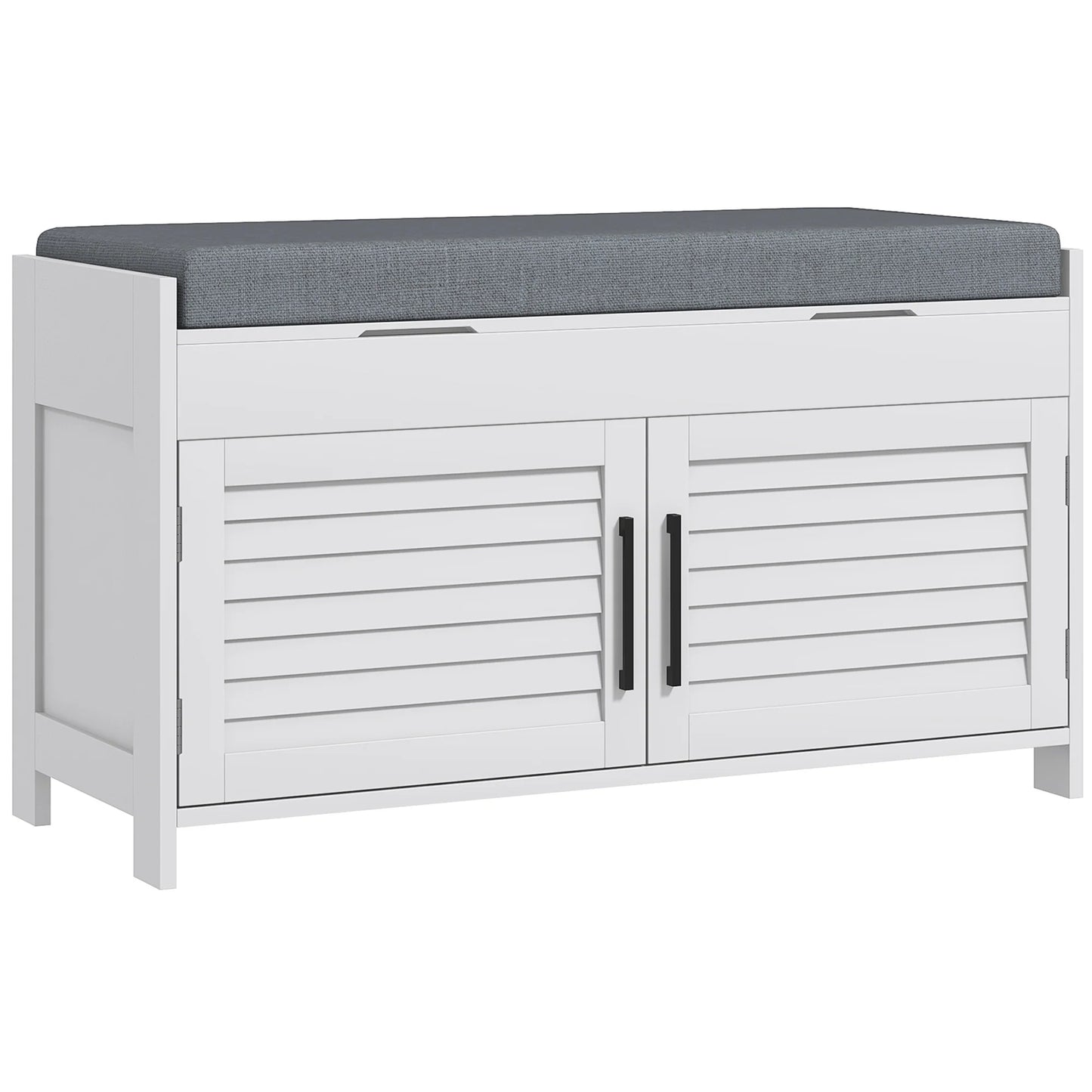 HOMCOM Schuhbank mit verstellbarer Innenablage in 3 Höhen, schlanke Schuhbank aus MDF mit Leinenbezug, 90x36x50 cm, Weiß und Grau